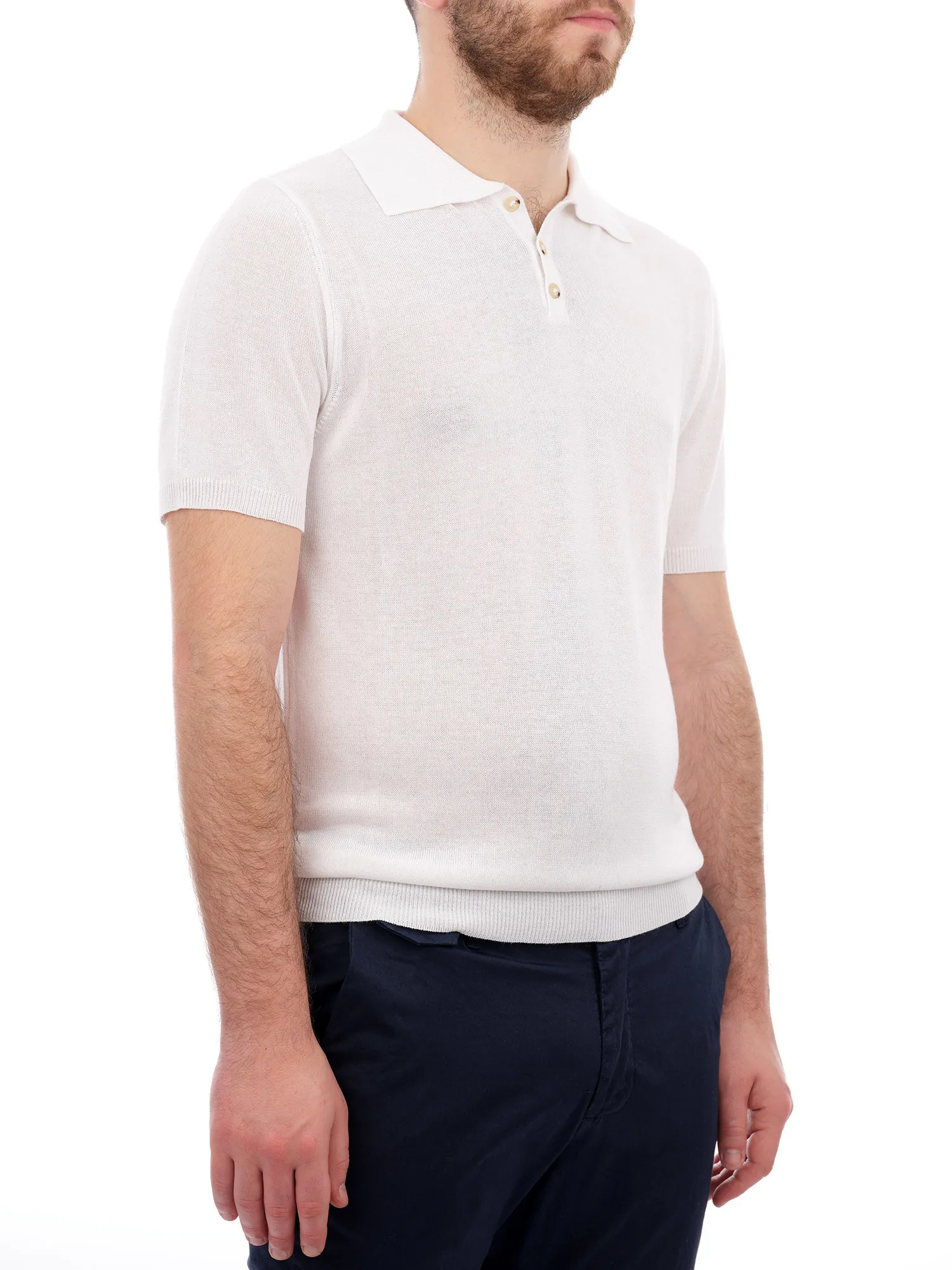 White Polo Shirt in Cotton and Silk