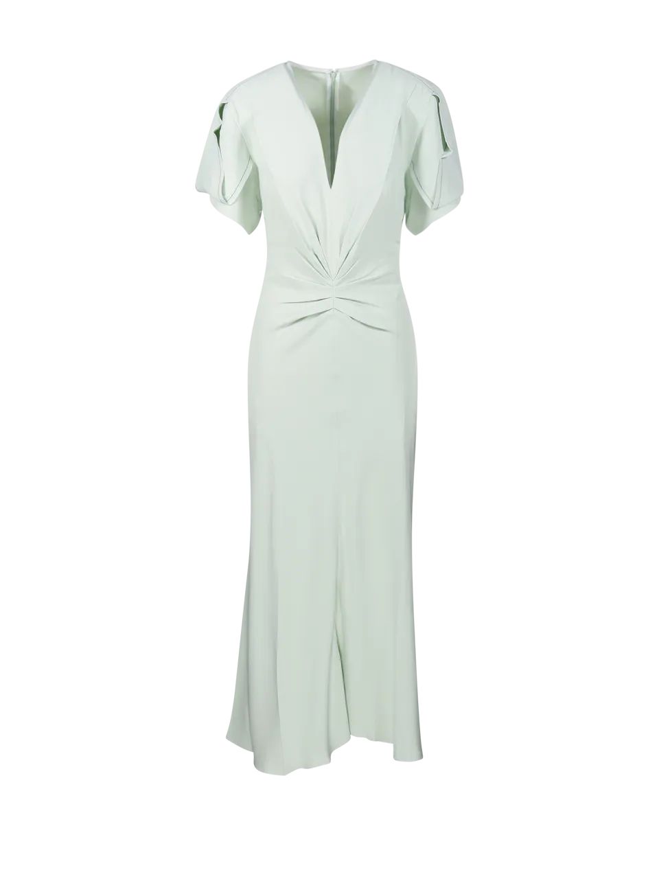 WOMAN VICTORIA BECKHAM LIGHT GREEN VISCOSE GATHERED WAIST MIDI DRESS