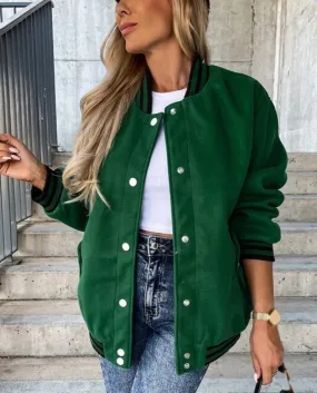 Womens Casual Long Sleeve Jacket Coats Autumn Winter Outwear With Pockets Button Down Jacket Junior Women Baseball Unifo