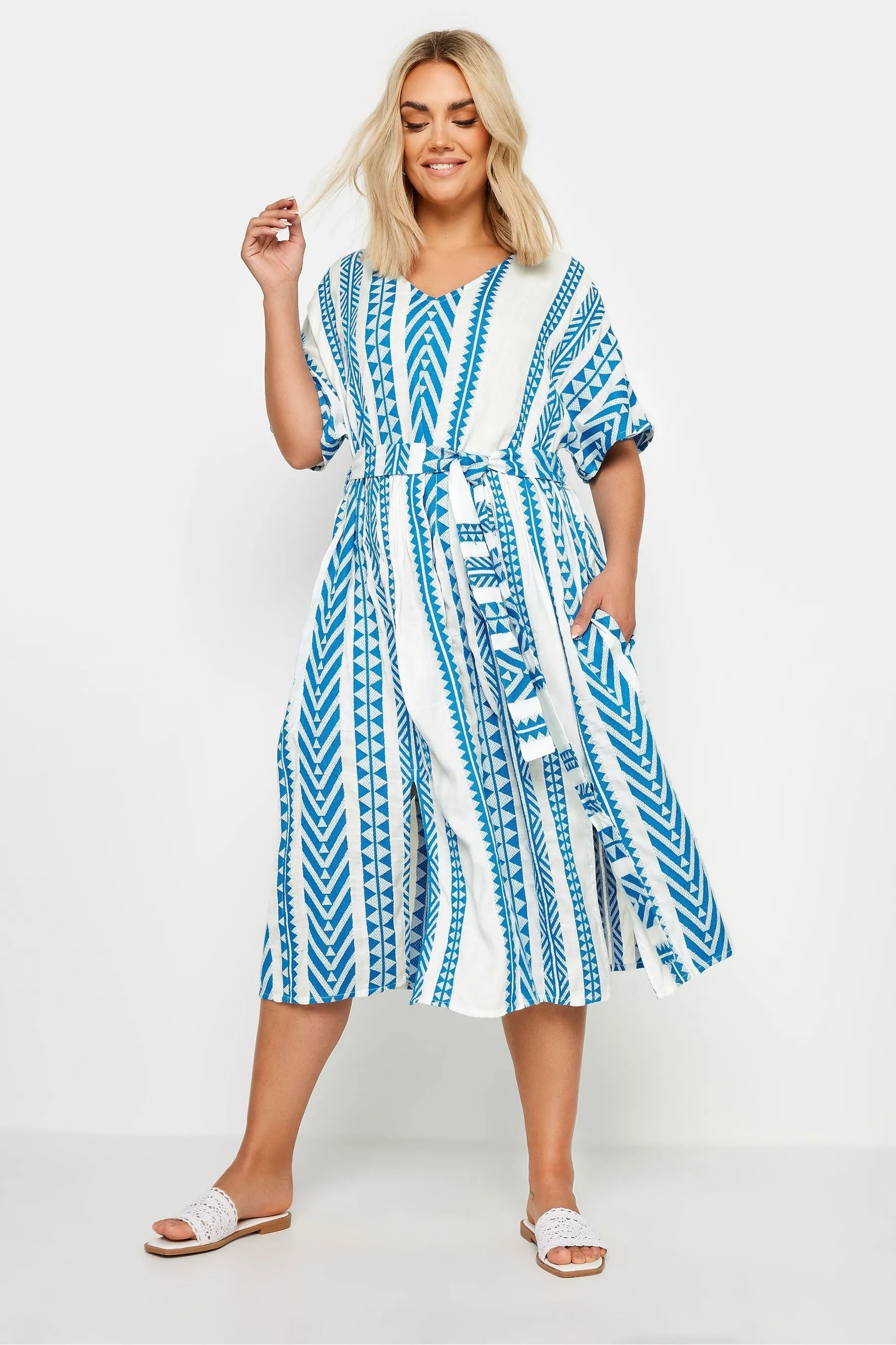 Yours Curve Aztec Print 100% Cotton Embroidered Maxi Dress    