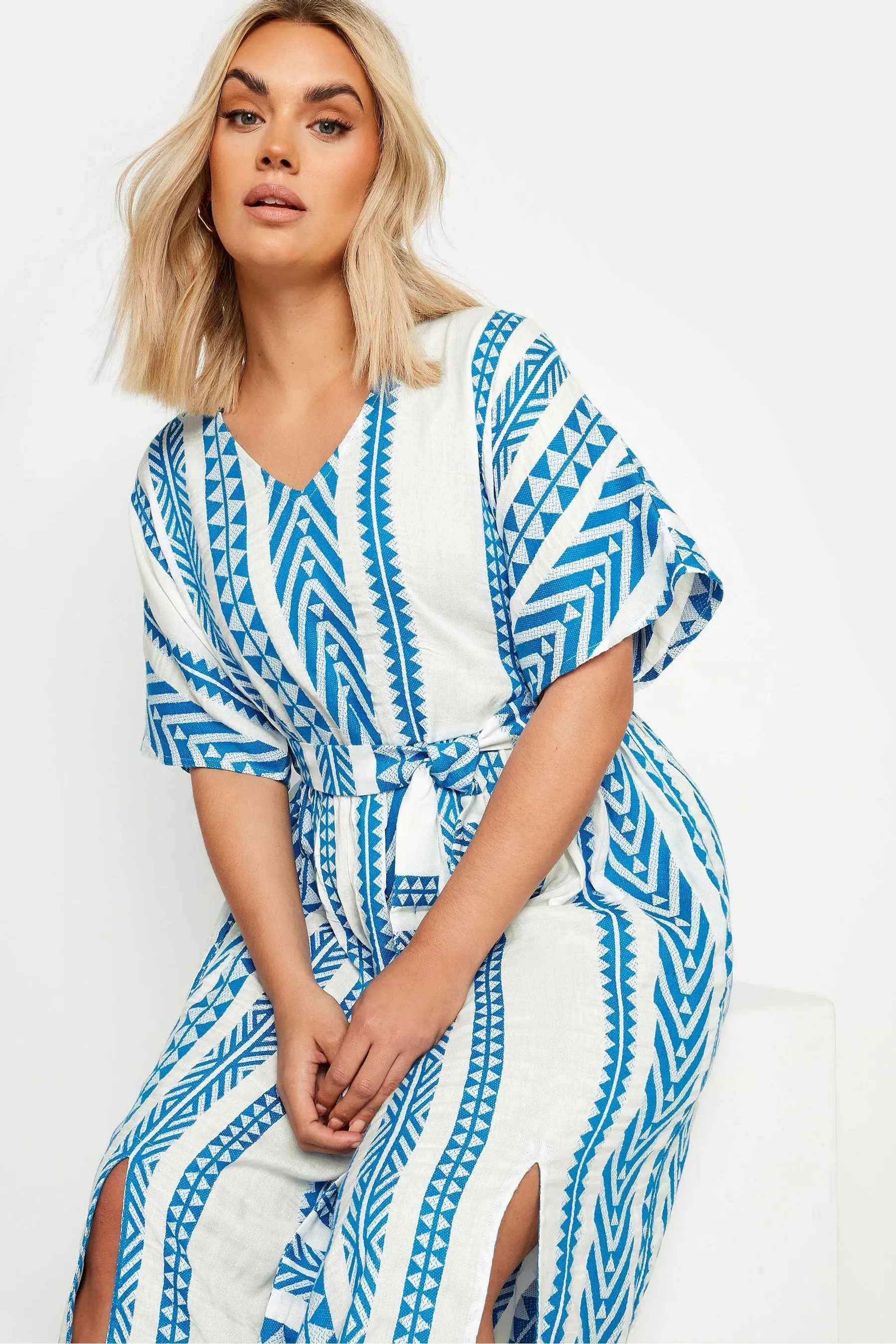 Yours Curve Aztec Print 100% Cotton Embroidered Maxi Dress    